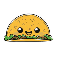 Sticker of a cute kawaii style taco on a white background