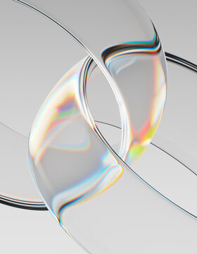 Abstract 3D rendering of elegant transparent rings with a minimalist design