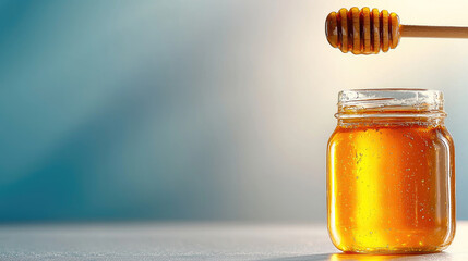 Jar of honey with a honey dipper