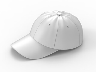 Blank white baseball cap mockup on isolated white background, 3D illustration