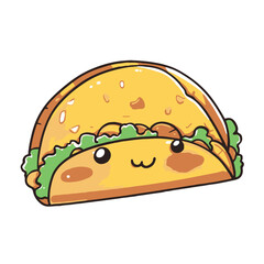 Sticker of a cute kawaii style taco on a white background