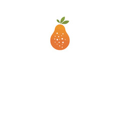 Minimalistic Illustration of an Orange Pear with Green Leaf on White Background