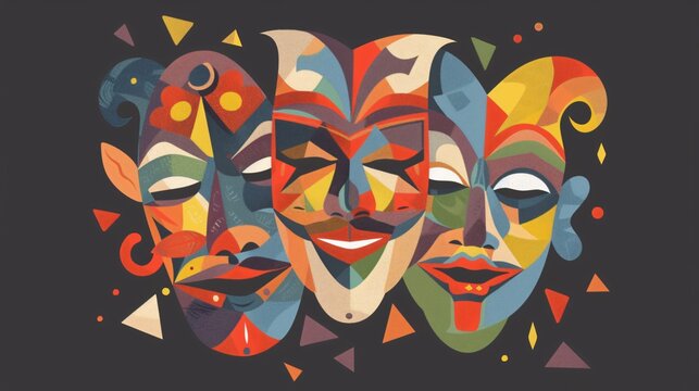 Traditional Theater Masks Vector Illustration Set