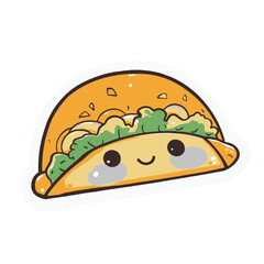 Sticker of a cute kawaii style taco on a white background