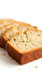 Closeup view of freshly baked banana bread slices on a bright surface