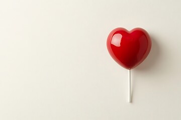 Red heart lollipop on white background