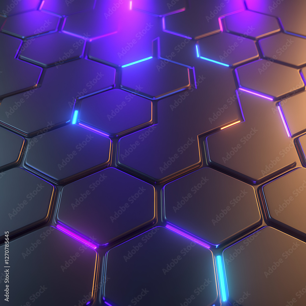 Poster neon hexagon grid structure with tech edge cyberpunk style tech geometry abstract design