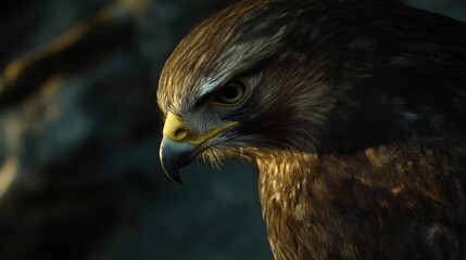 Fototapeta premium Hawk portrait, sunset light, rocky background, wildlife photography, nature
