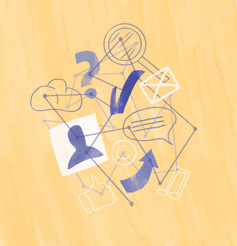 Illustration featuring communication and social media design icons