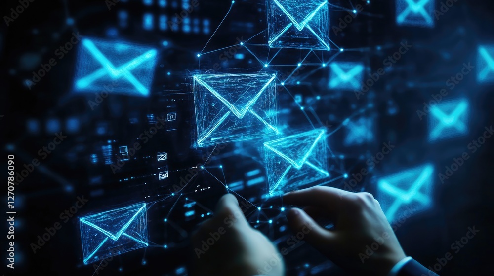 Poster digital communication network, email and data flow visualization