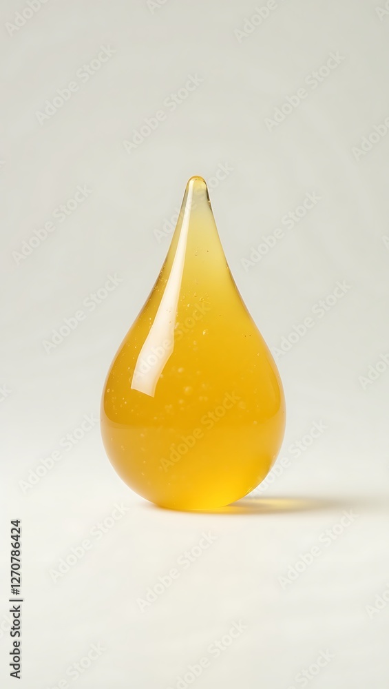 Poster closeup of a translucent yellow drop with a smooth finish set against a blank background