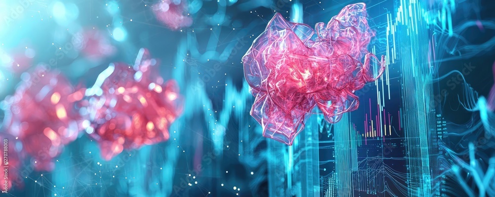 Poster plastic pollution concept. abstract representation of molecular structures with vibrant colors and d