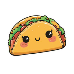 Sticker of a cute kawaii style taco on a white background