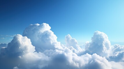 A serene sky filled with fluffy white clouds against a bright blue backdrop, evoking a sense of calm and tranquility.