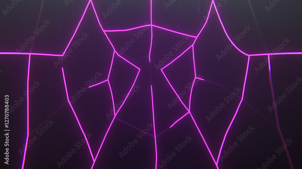 Poster neon pink abstract geometric lines creating a symmetrical pattern against a dark purple backdrop ima