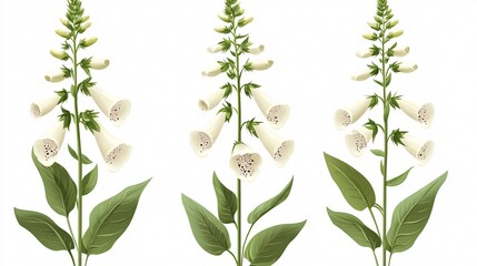 Elegant White Foxglove Flowers with Green Leaves