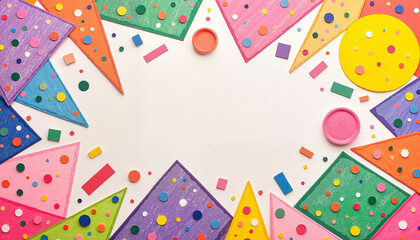Fototapeta premium Colorful crayon geometric shapes in art class, creative expression