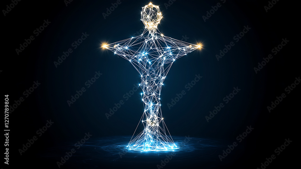 Poster networked human form connectivity integration and digital communication abstract visualization