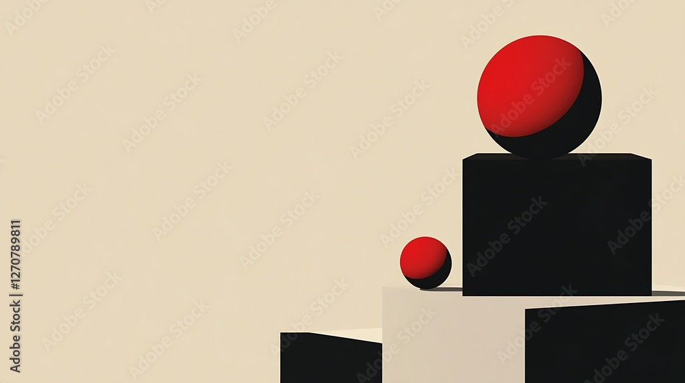 Aufkleber abstract spheres on cubes render, with depth effect, artistic use