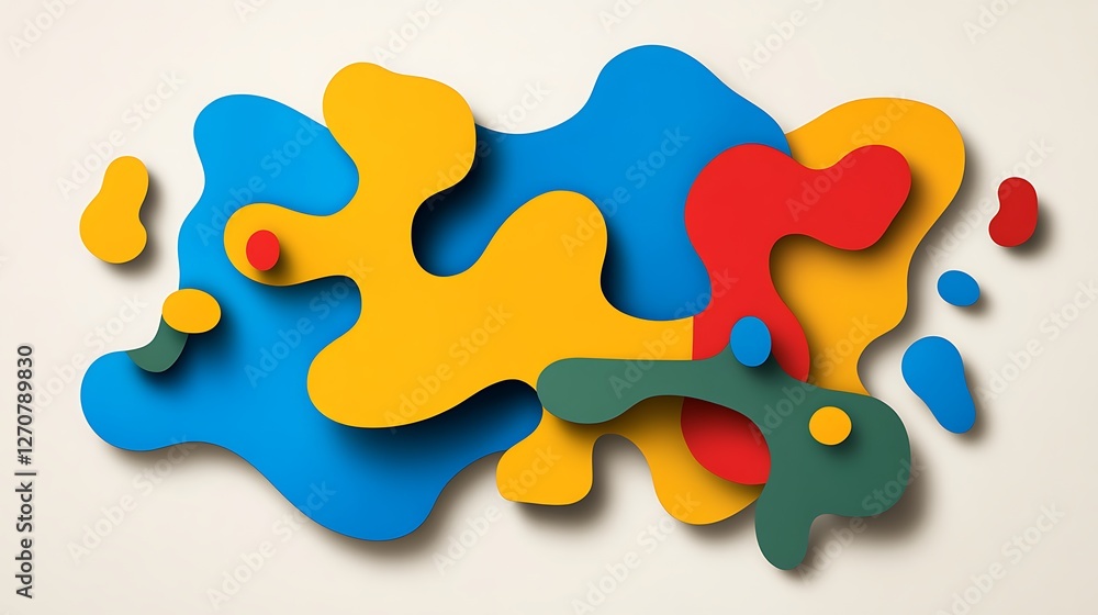 Poster Abstract colorful shapes forming pattern on cream backdrop. For art, design, tech use