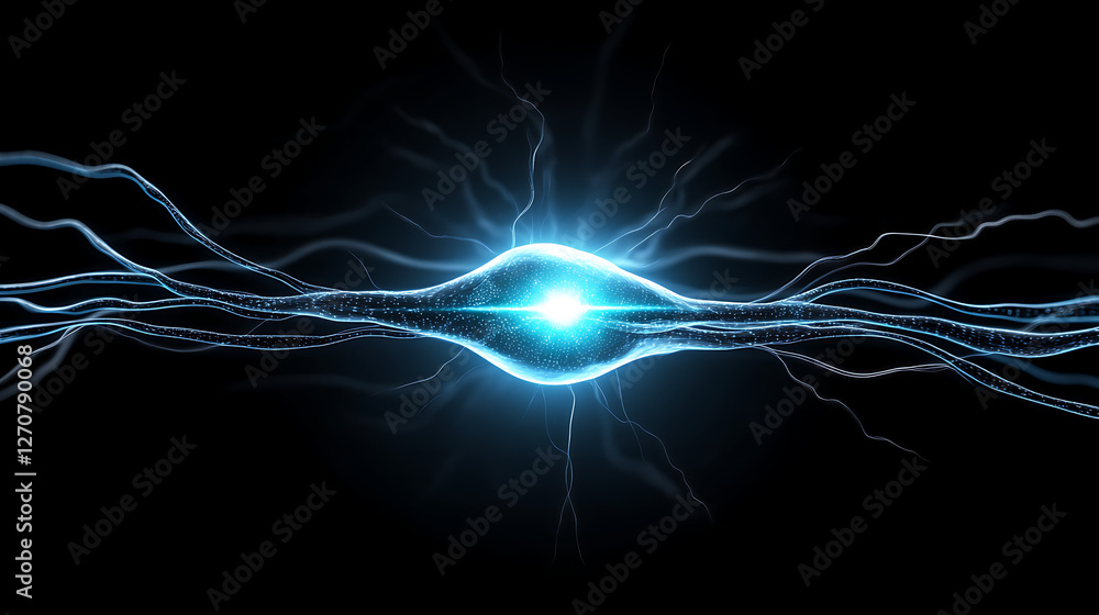 Poster neural network abstract representation with glowing synapse concept in digital style