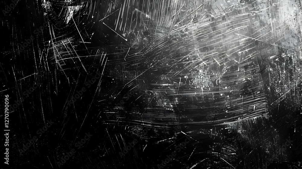 Poster abstract texture with scratches and smudges on a dark surface, evoking a sense of depth and movement