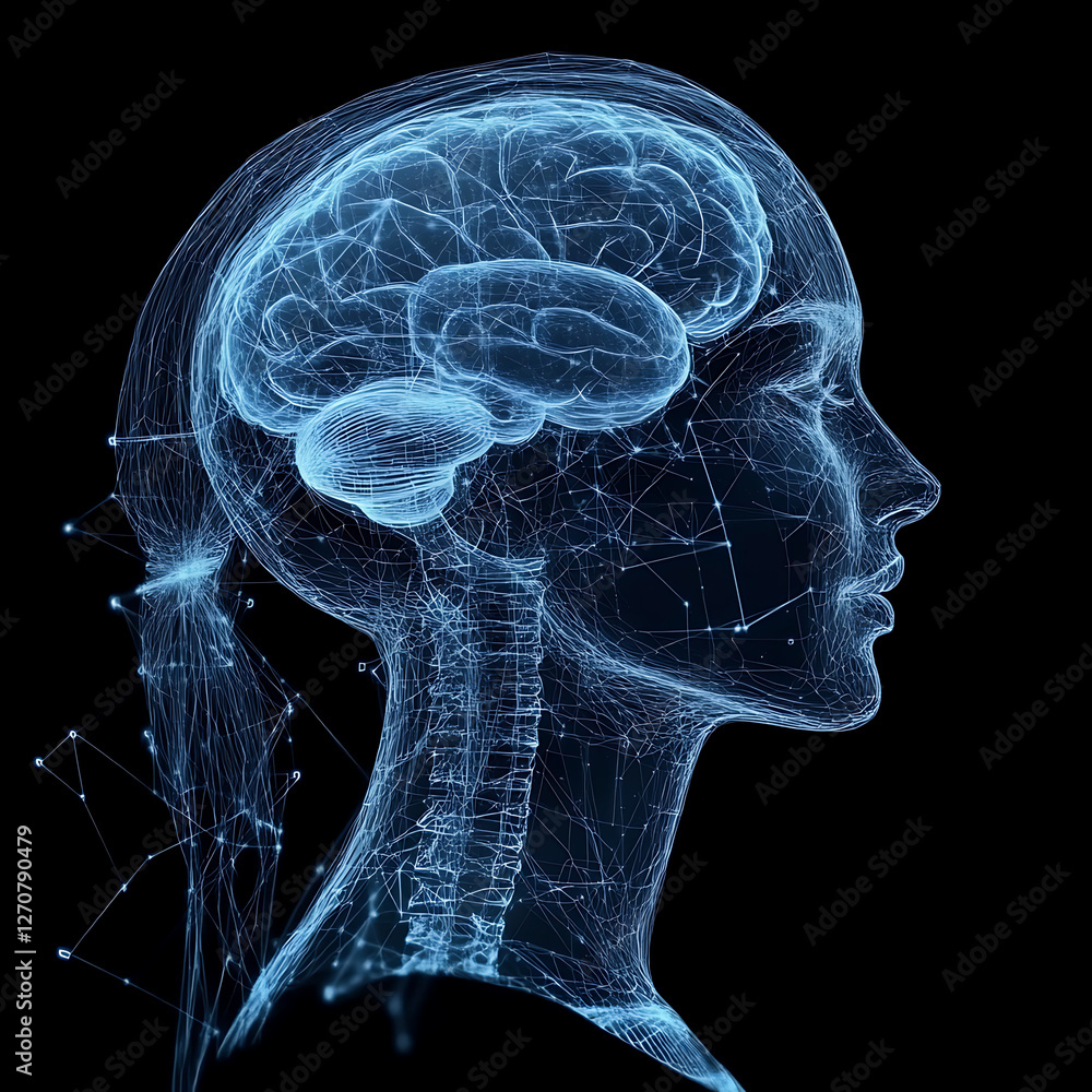 Aufkleber neural network visualization of a female head and brain with intricate connections and cerebral stru