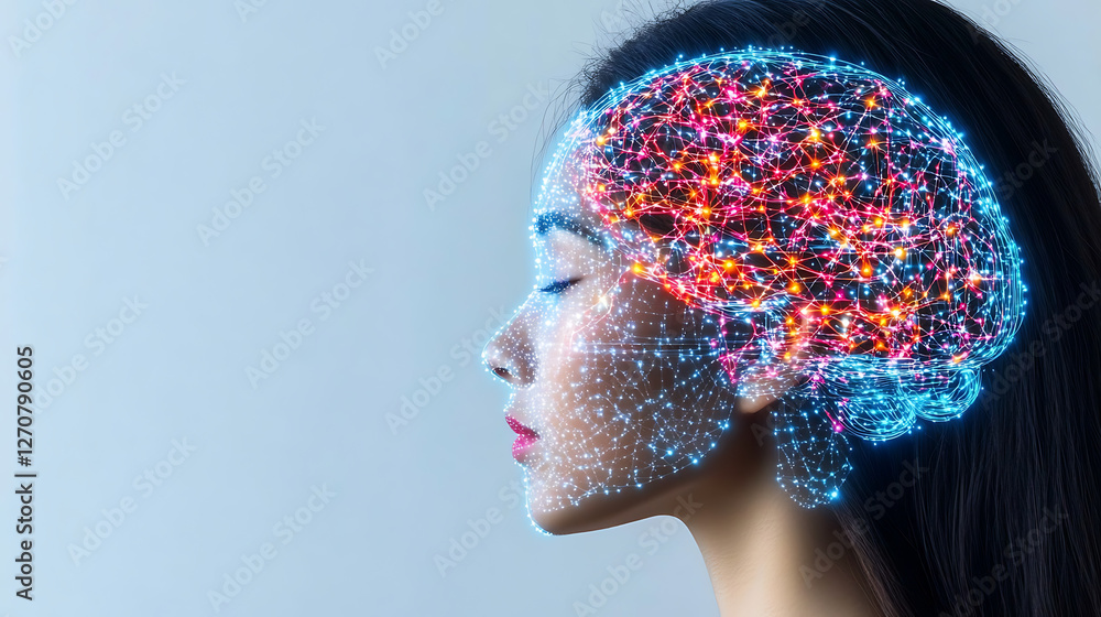 Poster neural network visualization with digital brain connection and cognitive process interface