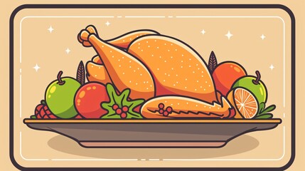 Thanksgiving Turkey Dinner Plate Icon for Holiday Menus