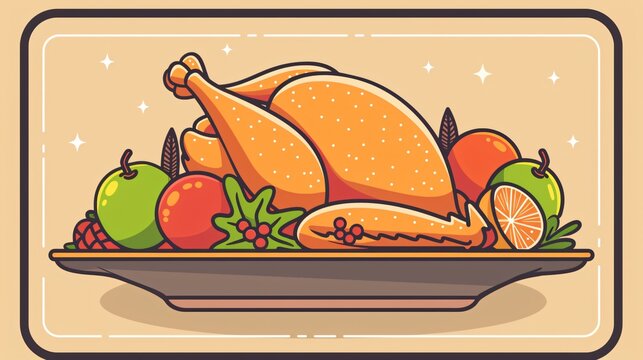 Thanksgiving Turkey Dinner Plate Icon for Holiday Menus
