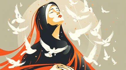 Vector Illustration of Mary Assumption Christianity