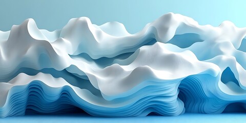 Fototapeta premium Abstract sculpted ice landscape, cool colors, 3D design, background