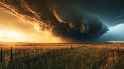 A dramatic photo of an intense supercell thunderstorm over the New Mexico desert