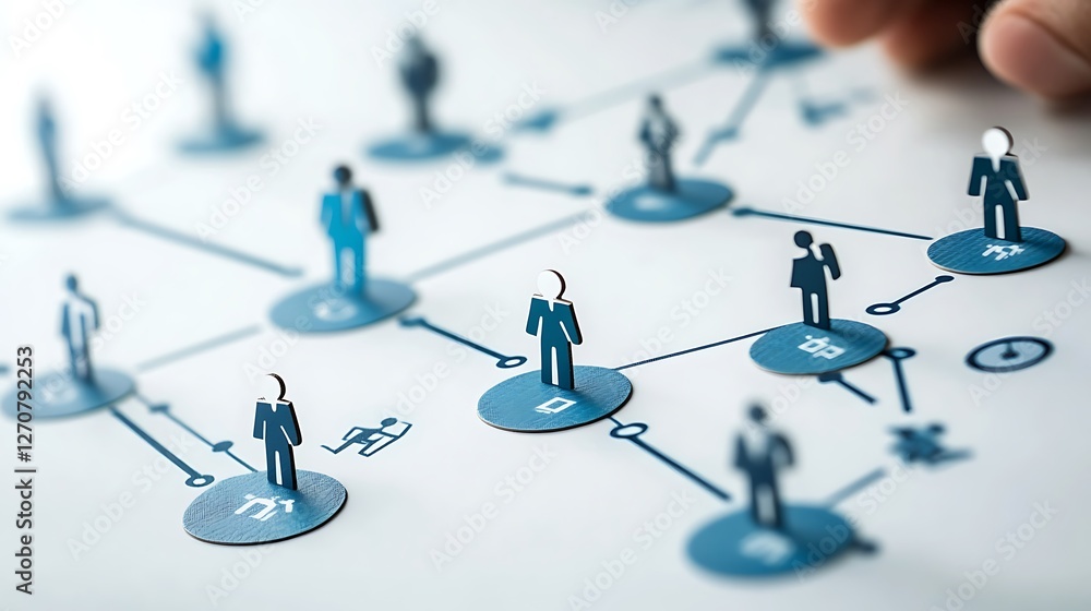 Aufkleber Connecting People Network of paper figures. A hand is creating a connection. Corporate concept