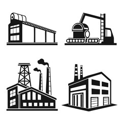 Industrial Complex Silhouette Icon Set