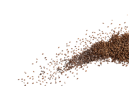 Brown particles scattering on a black background, creating a dynamic, abstract design. The image features a transparent background