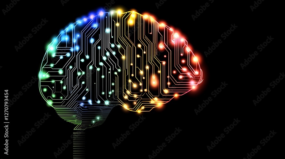 Aufkleber conceptual illustration of a digital brain with electronic circuit background for technology use