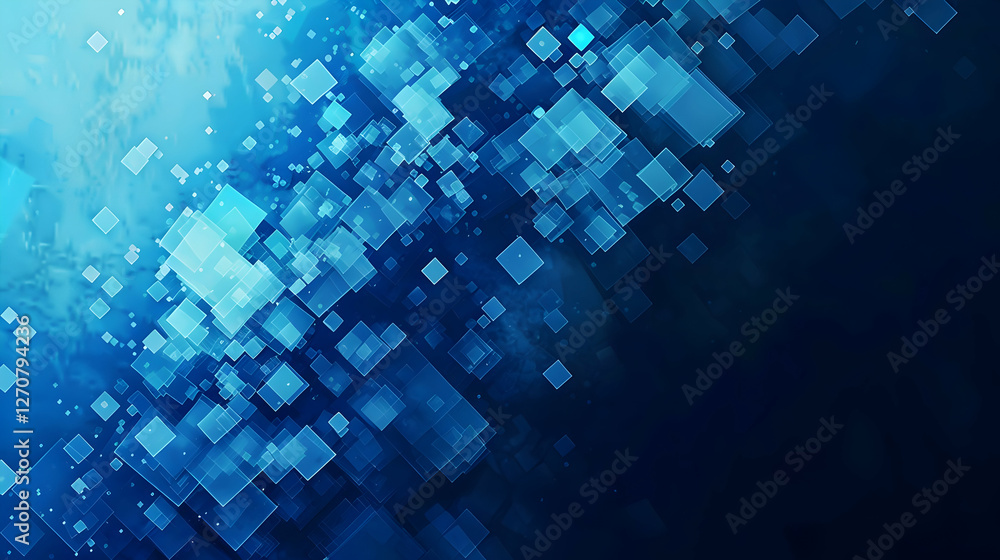 Poster Abstract blue geometric background with overlapping squares creating a modern design effect