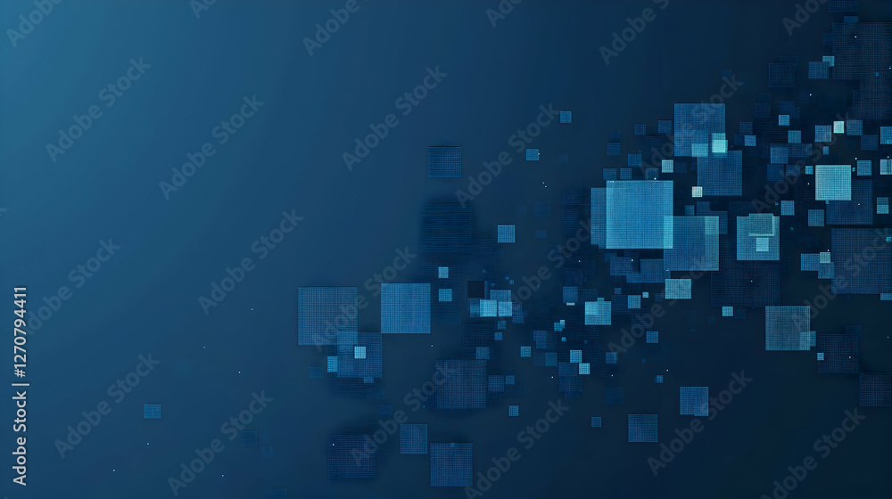 Poster Abstract digital background with floating blue squares and a gradient, ideal for technology themes