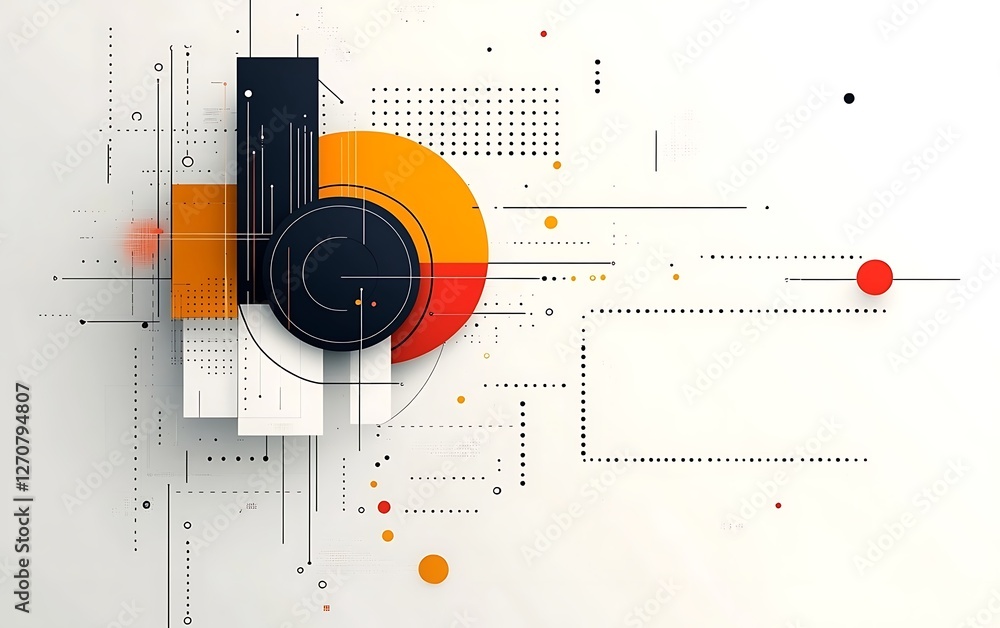 Aufkleber abstract geometric design with circles, squares and lines on white background for modern graphic des