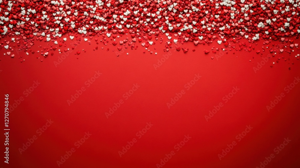 Poster red background with a top frame of red and white hearts. ample space below for text or designs