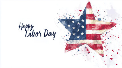 Happy Labor Day banner featuring a painted U.S. flag star and artistic splashes of red, white, and blue.