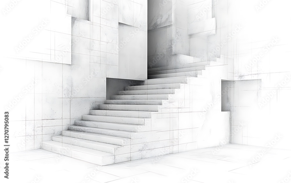 Aufkleber abstract staircase architecture in white room, perspective view, clean for background use