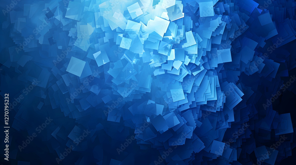 Poster Abstract blue background with layered translucent squares creating a dynamic visual effect