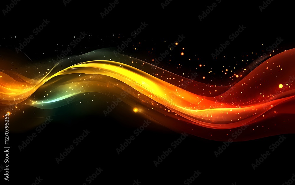 Poster abstract wave of light and color flowing across a dark backdrop for decoration
