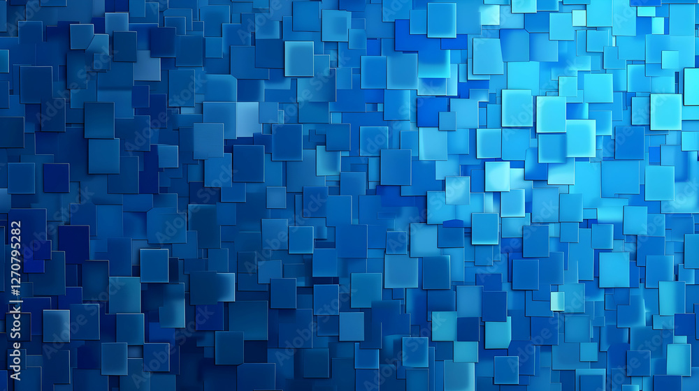 Poster abstract blue mosaic pattern with varying square shapes creating a textured background