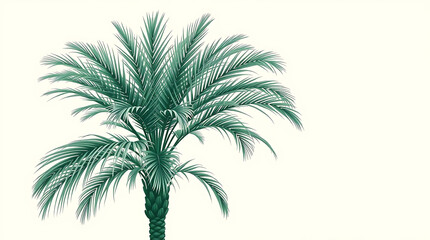 Obraz premium A serene and luxurious botanical illustration featuring a majestic emerald hued palm tree set against a soft creamy white background 