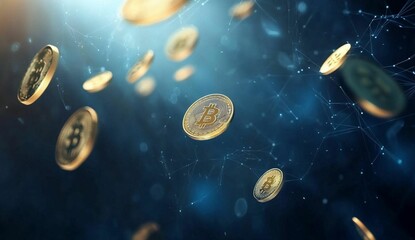 Naklejka premium Golden Horizons: The Digital Symphony of Cryptocurrency Clouds