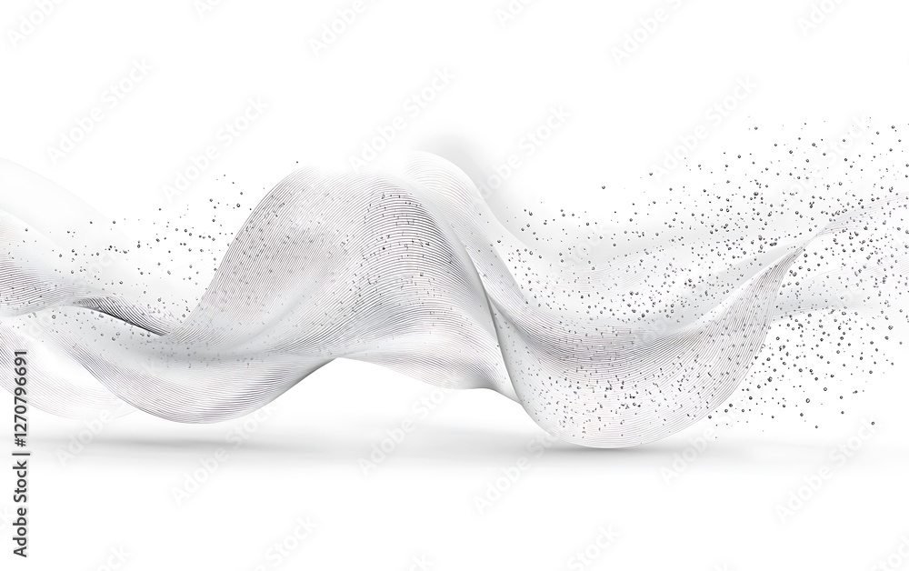 Aufkleber flowing white abstract wave with glitter particles. background is clean. perfect for a web page