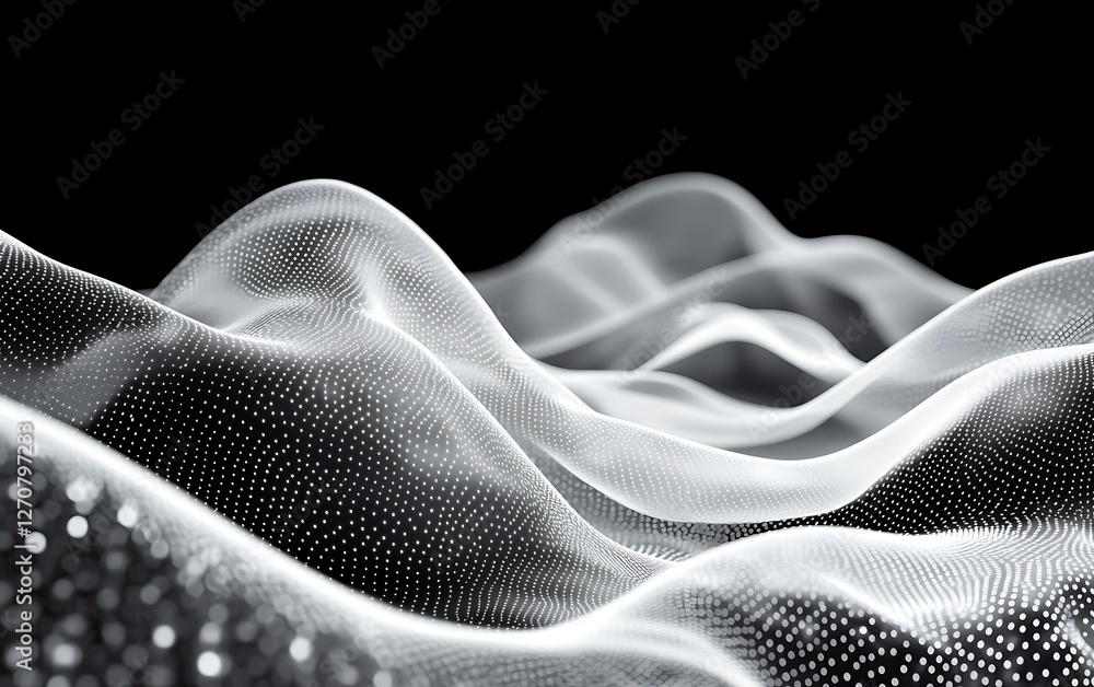 Poster abstract white dotted waves on a dark background for website design or presentation